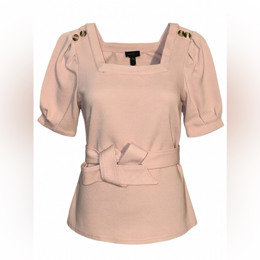 ANTHROPOLOGIE Pink CURRENT AIR Punk Puff Sleeve w/ Bow Top xs classy